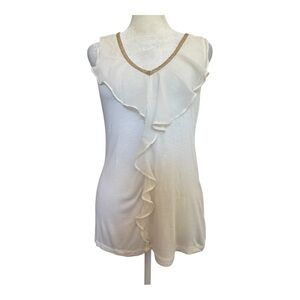 Banana Republic Sleeveless White Ruffle Top with Gold Trim Size S